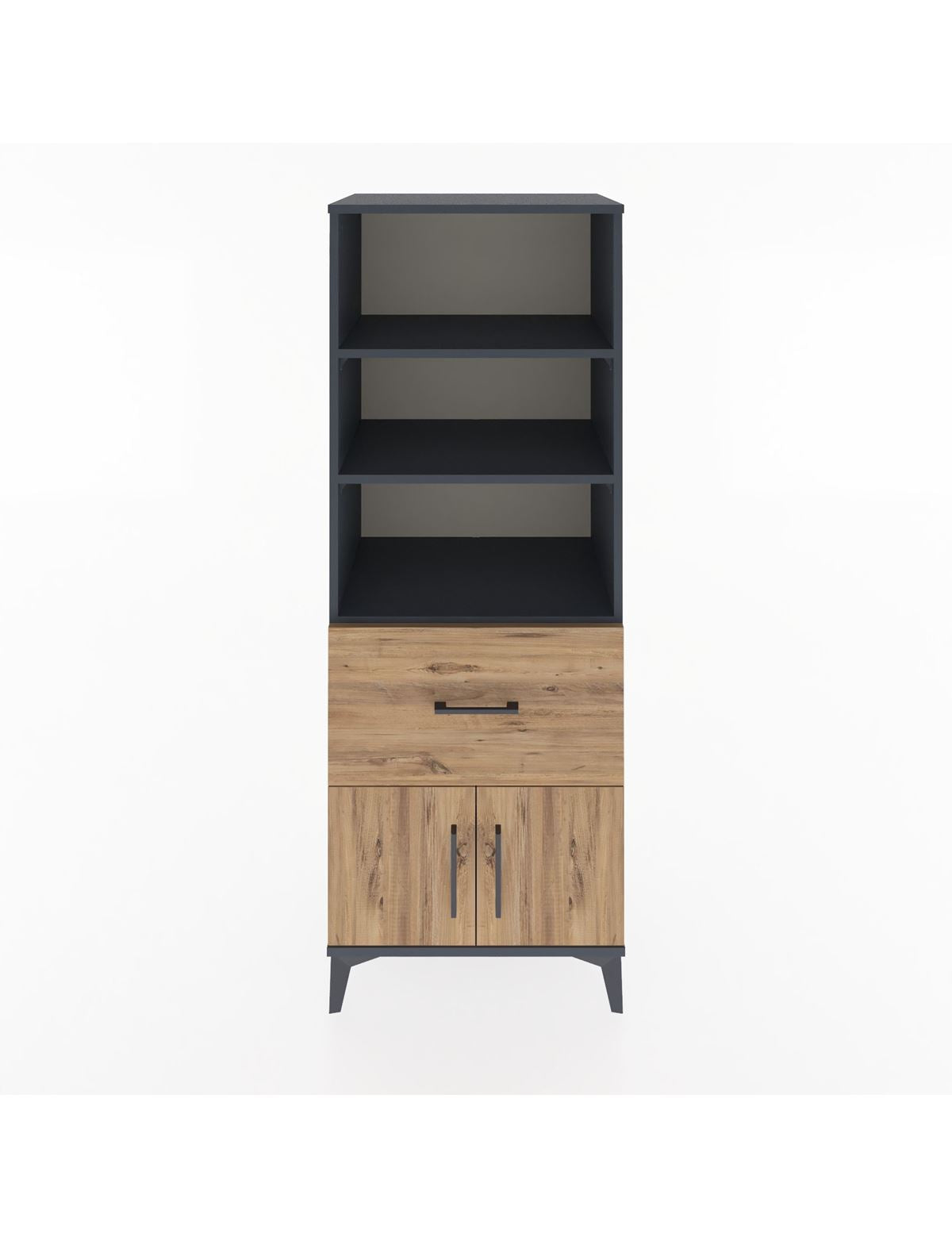 Hyperion Dolap 3 Raflı Tek Çekmeceli 2 Kapaklı 60x44x163 Antrasit-Çam