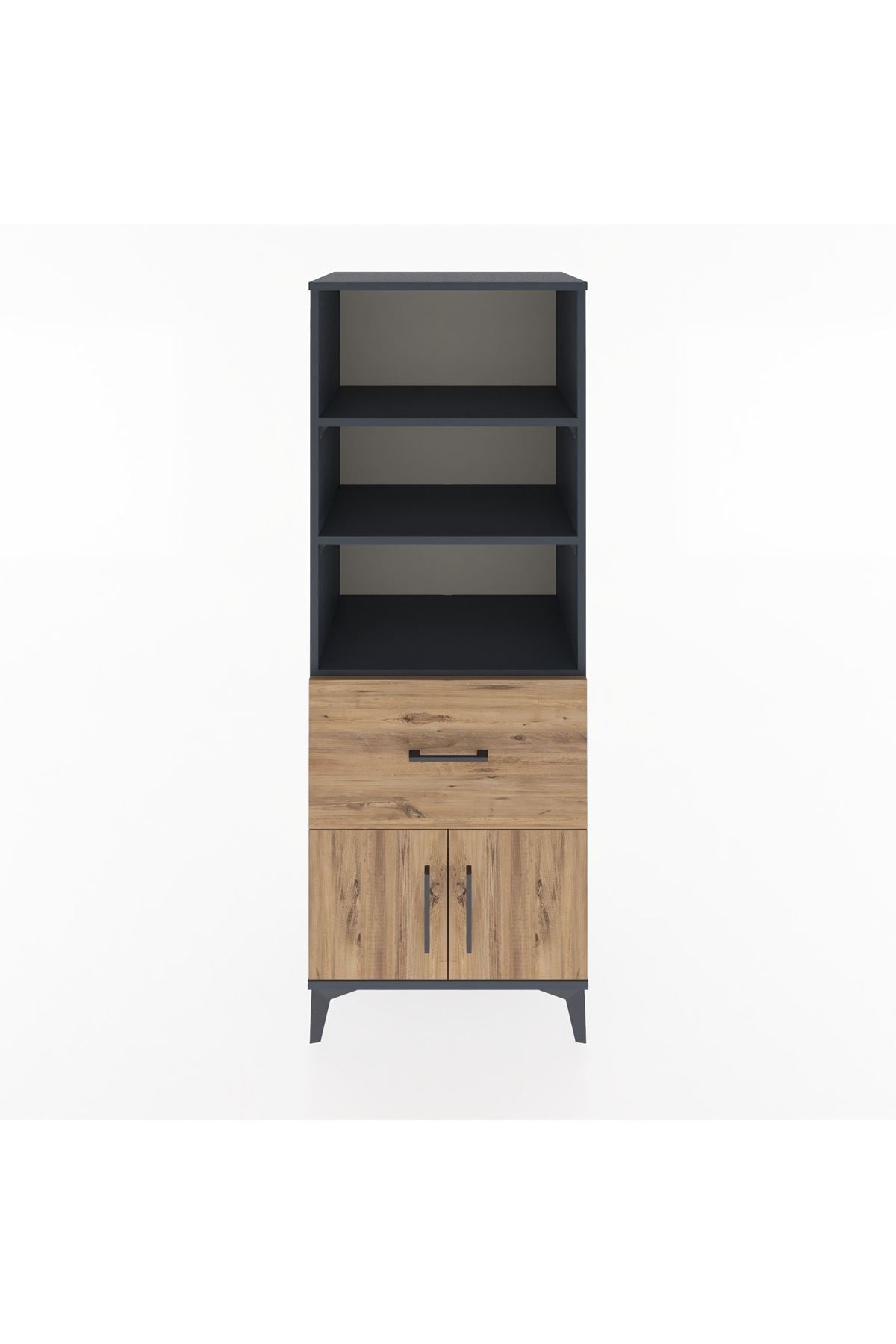 Hyperion Dolap 3 Raflı Tek Çekmeceli 2 Kapaklı 60x44x163 Antrasit-Çam