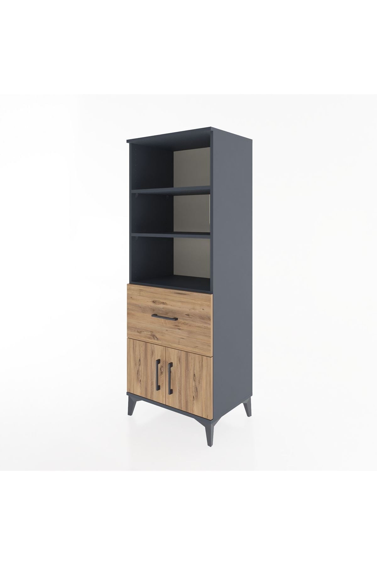 Hyperion Dolap 3 Raflı Tek Çekmeceli 2 Kapaklı 60x44x163 Antrasit-Çam