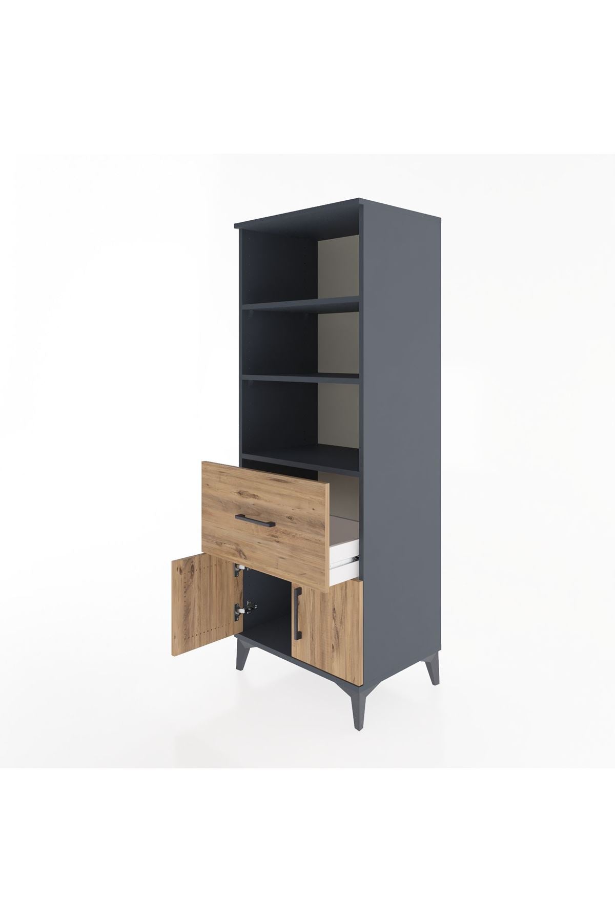 Hyperion Dolap 3 Raflı Tek Çekmeceli 2 Kapaklı 60x44x163 Antrasit-Çam