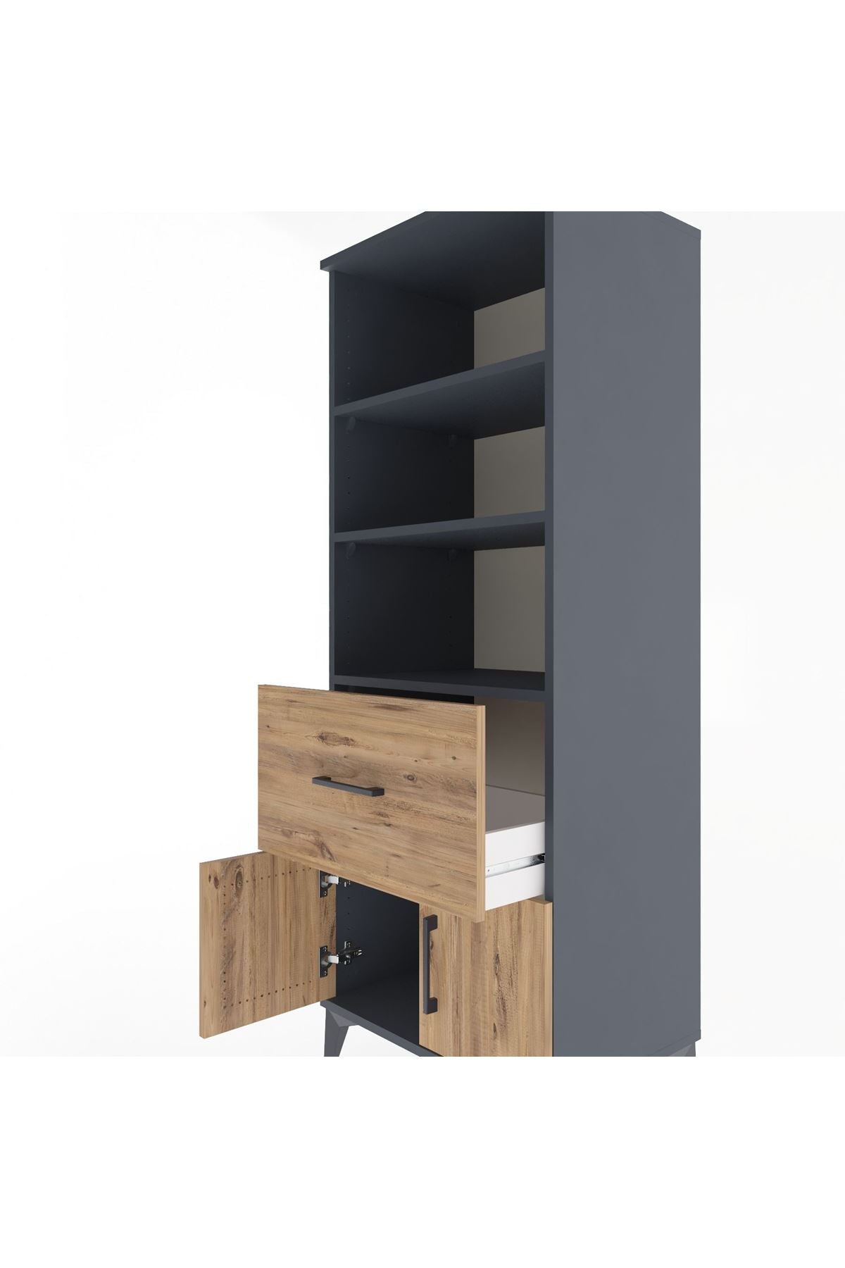 Hyperion Dolap 3 Raflı Tek Çekmeceli 2 Kapaklı 60x44x163 Antrasit-Çam