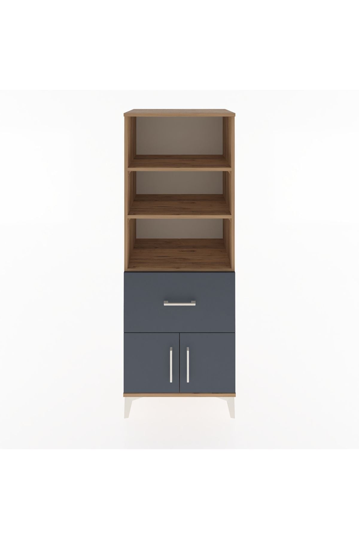 Hyperion Dolap 3 Raflı Tek Çekmeceli 2 Kapaklı 60x44x163 Çam-Antrasit