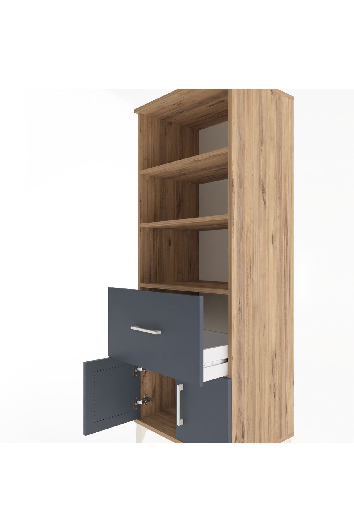 Hyperion Dolap 3 Raflı Tek Çekmeceli 2 Kapaklı 60x44x163 Çam-Antrasit