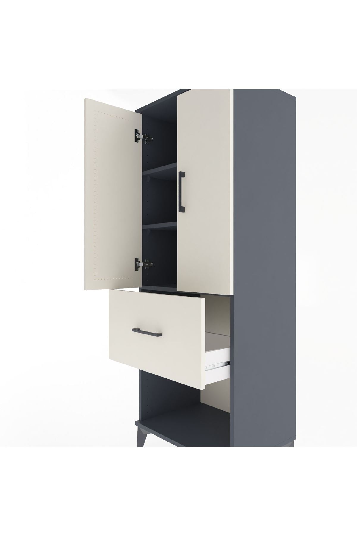 Hyperion Dolap 3 Raflı Tek Çekmeceli 2 Kapaklı 60x44x163 Antrasit-Aytaşı