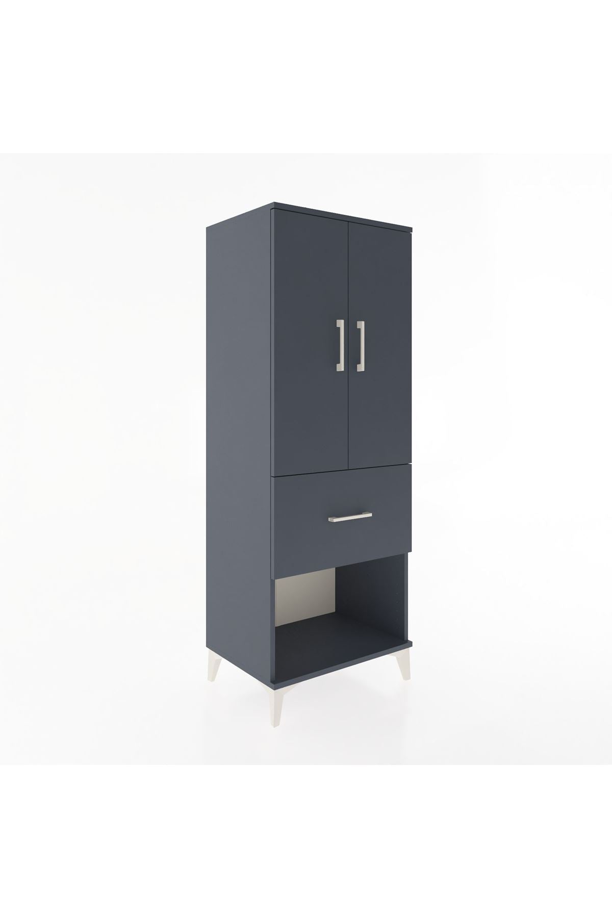 Hyperion Dolap 3 Raflı Tek Çekmeceli 2 Kapaklı 60x44x163 Antrasit-Antrasit