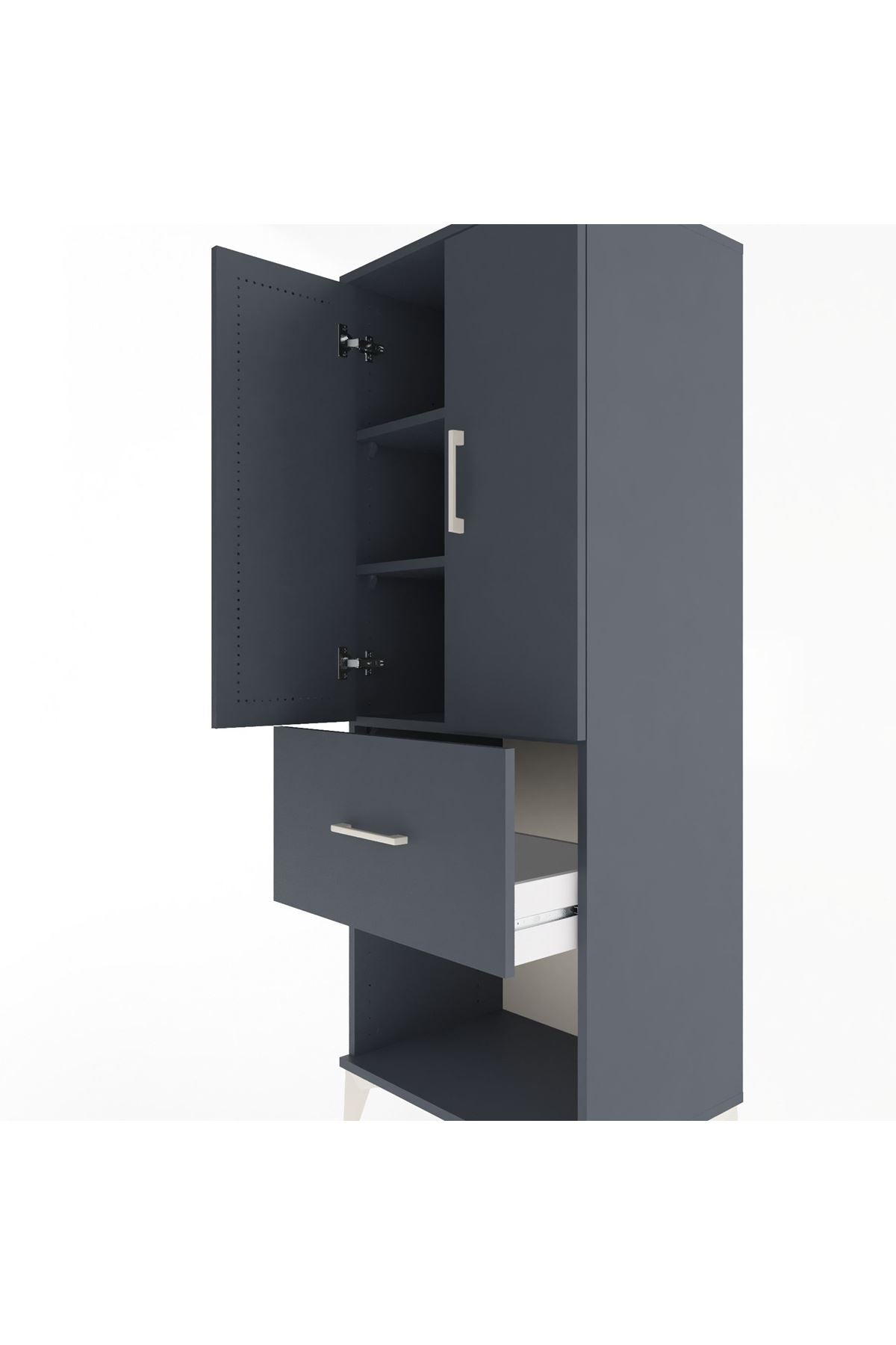 Hyperion Dolap 3 Raflı Tek Çekmeceli 2 Kapaklı 60x44x163 Antrasit-Antrasit