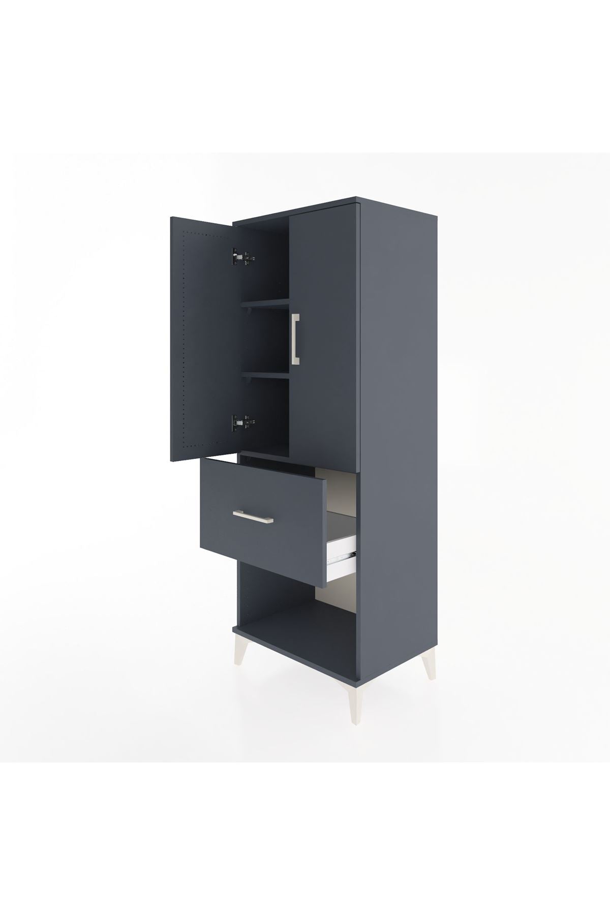 Hyperion Dolap 3 Raflı Tek Çekmeceli 2 Kapaklı 60x44x163 Antrasit-Antrasit