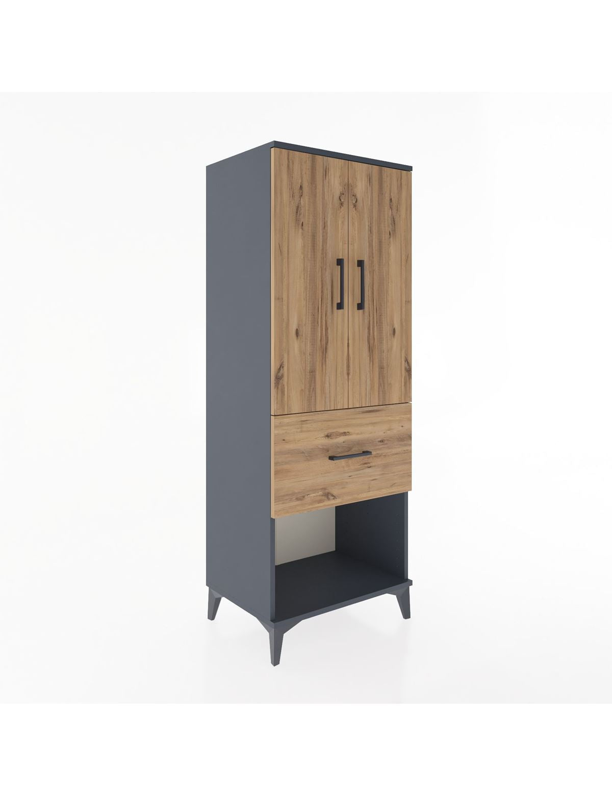 Hyperion Dolap 3 Raflı Tek Çekmeceli 2 Kapaklı 60x44x163 Antrasit-Çam