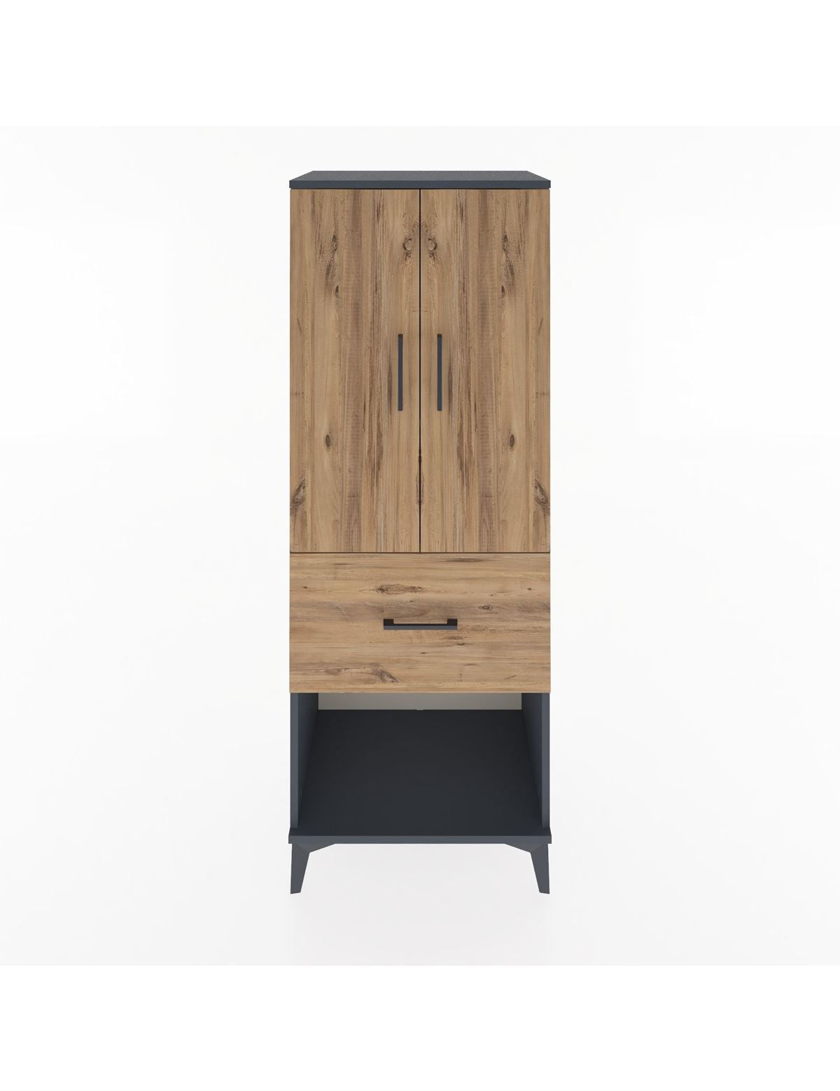 Hyperion Dolap 3 Raflı Tek Çekmeceli 2 Kapaklı 60x44x163 Antrasit-Çam