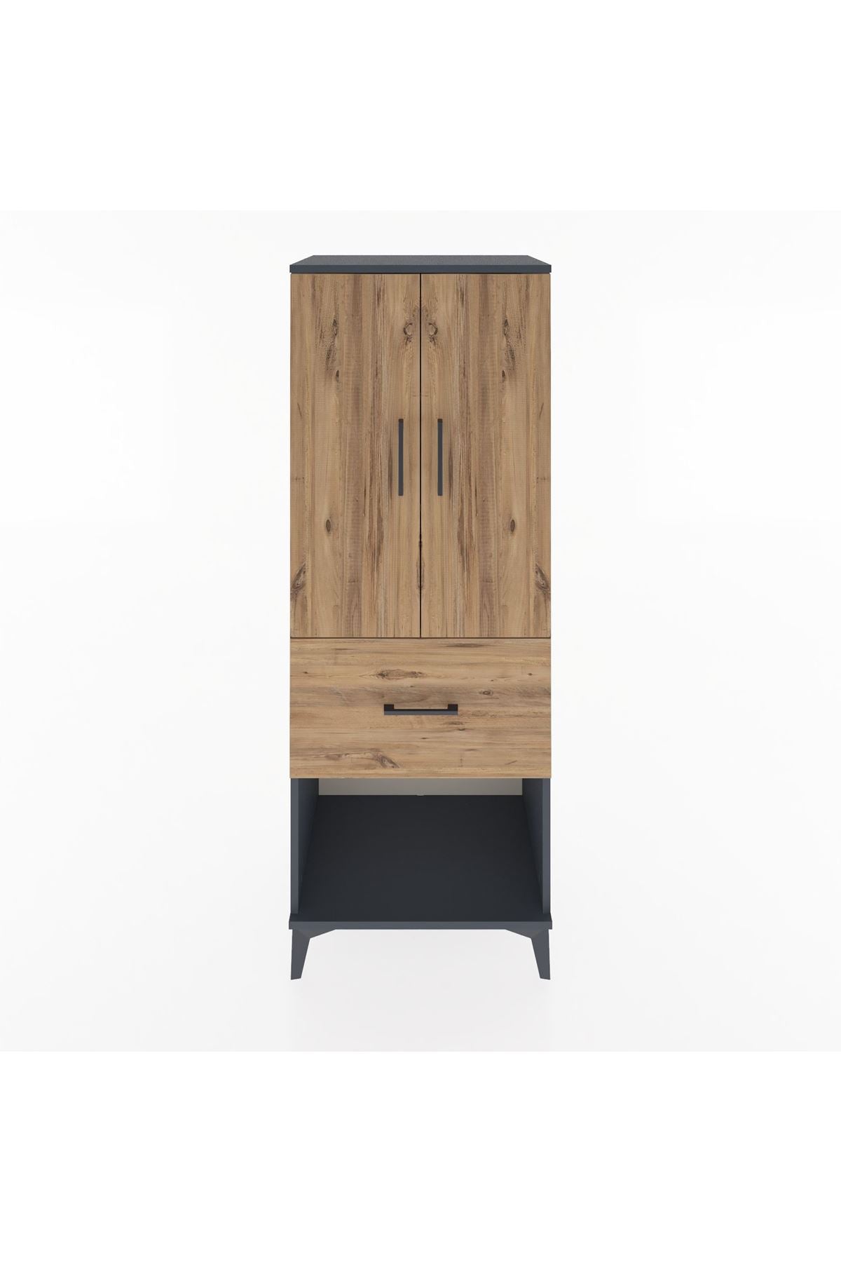 Hyperion Dolap 3 Raflı Tek Çekmeceli 2 Kapaklı 60x44x163 Antrasit-Çam