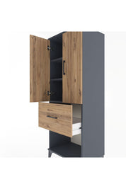 Hyperion Dolap 3 Raflı Tek Çekmeceli 2 Kapaklı 60x44x163 Antrasit-Çam