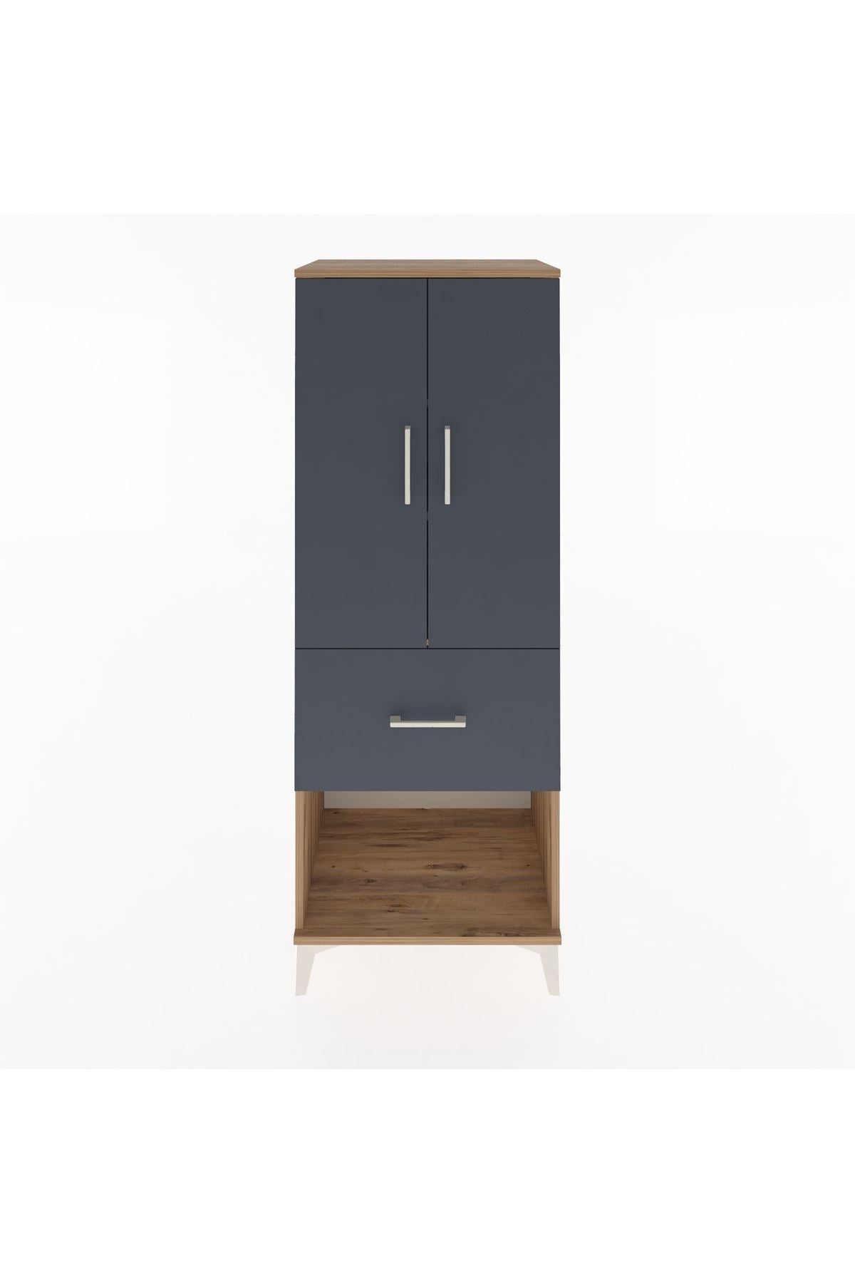 Hyperion Dolap 3 Raflı Tek Çekmeceli 2 Kapaklı 60x44x163 Çam-Antrasit