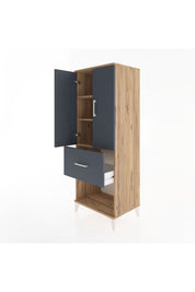 Hyperion Dolap 3 Raflı Tek Çekmeceli 2 Kapaklı 60x44x163 Çam-Antrasit