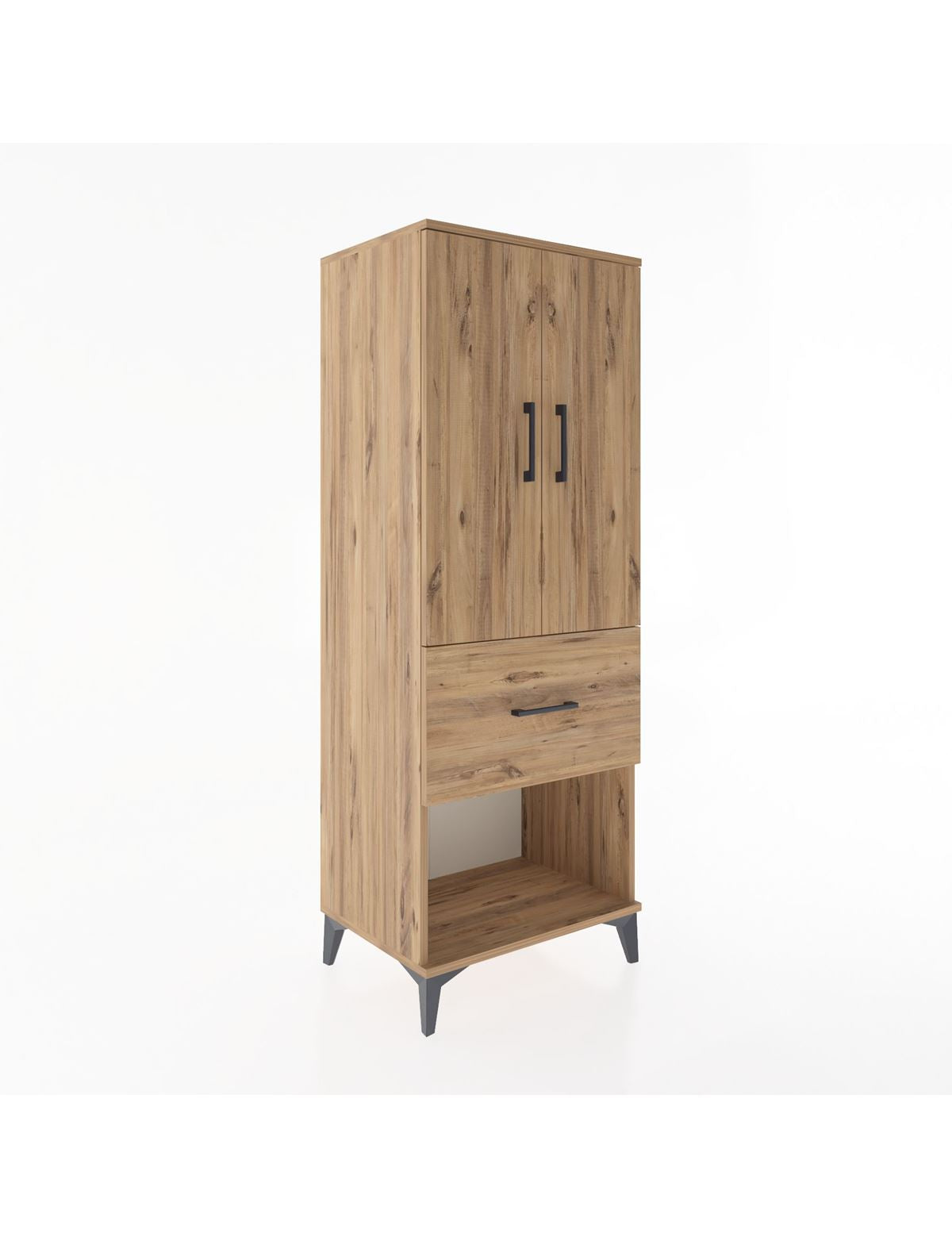 Hyperion Dolap 3 Raflı Tek Çekmeceli 2 Kapaklı 60x44x163 Çam-Çam