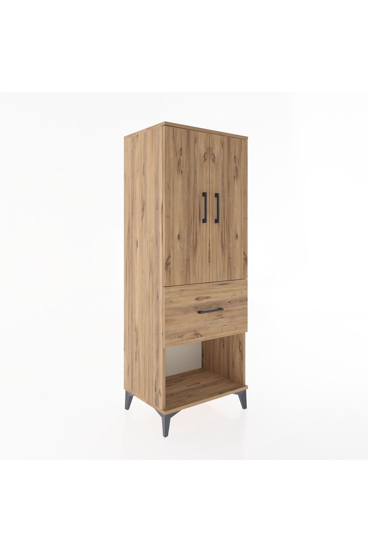 Hyperion Dolap 3 Raflı Tek Çekmeceli 2 Kapaklı 60x44x163 Çam-Çam