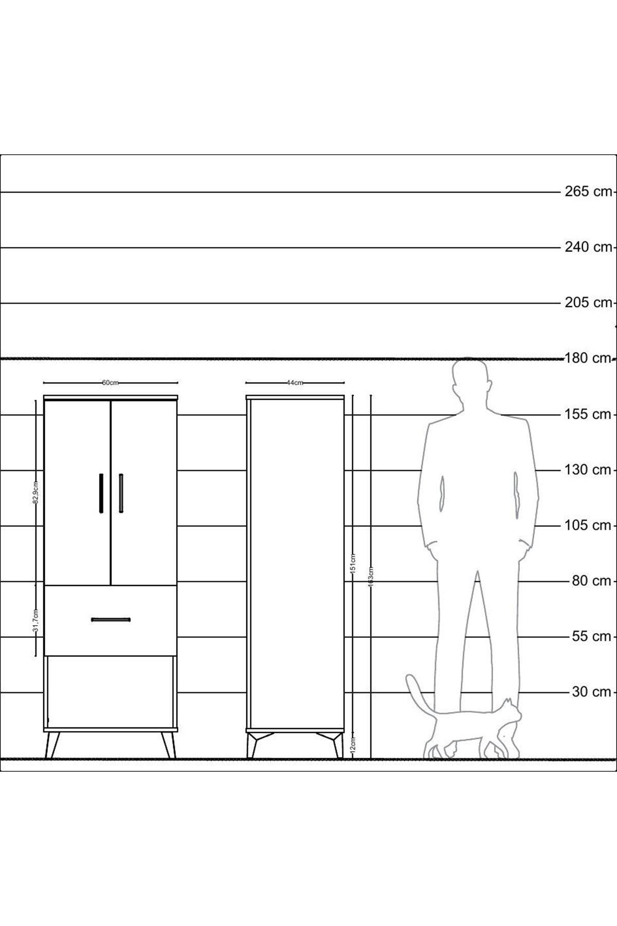 Hyperion Dolap 3 Raflı Tek Çekmeceli 2 Kapaklı 60x44x163 Çam-Çam