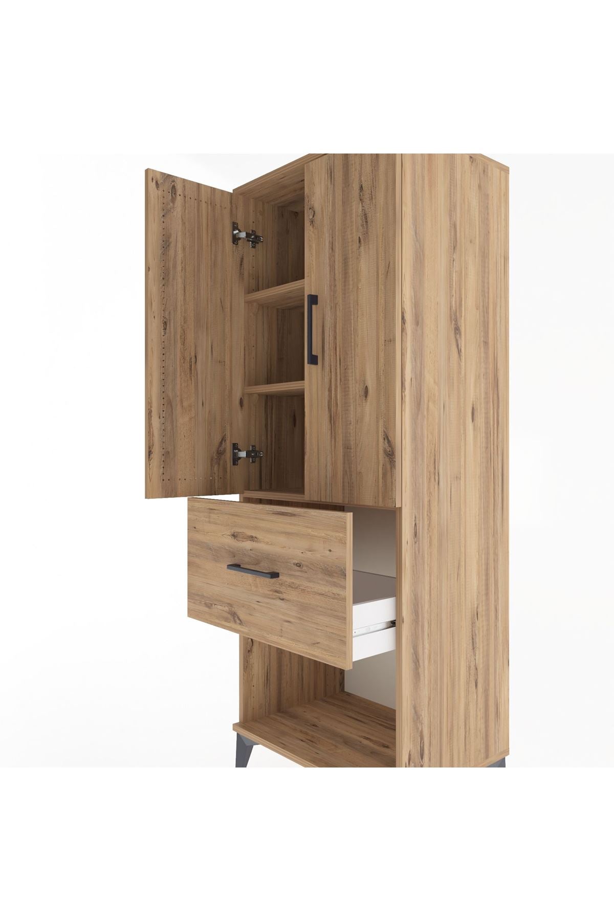 Hyperion Dolap 3 Raflı Tek Çekmeceli 2 Kapaklı 60x44x163 Çam-Çam