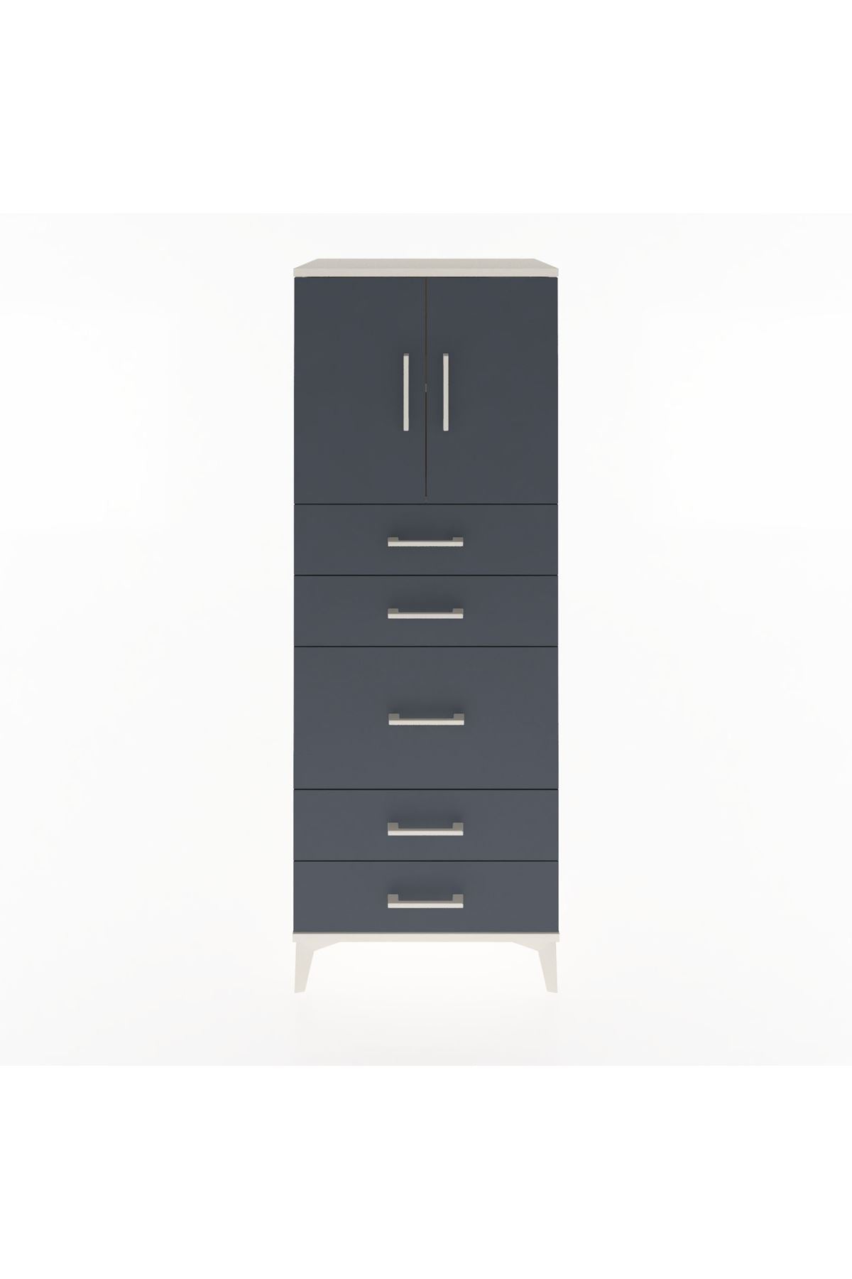 Hyperion Dolap 2 Raflı 5 Çekmeceli 2 Kapaklı 60x44x163 Aytaşı-Antrasit