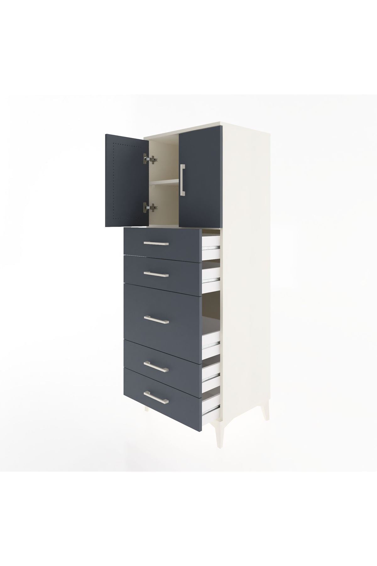 Hyperion Dolap 2 Raflı 5 Çekmeceli 2 Kapaklı 60x44x163 Aytaşı-Antrasit