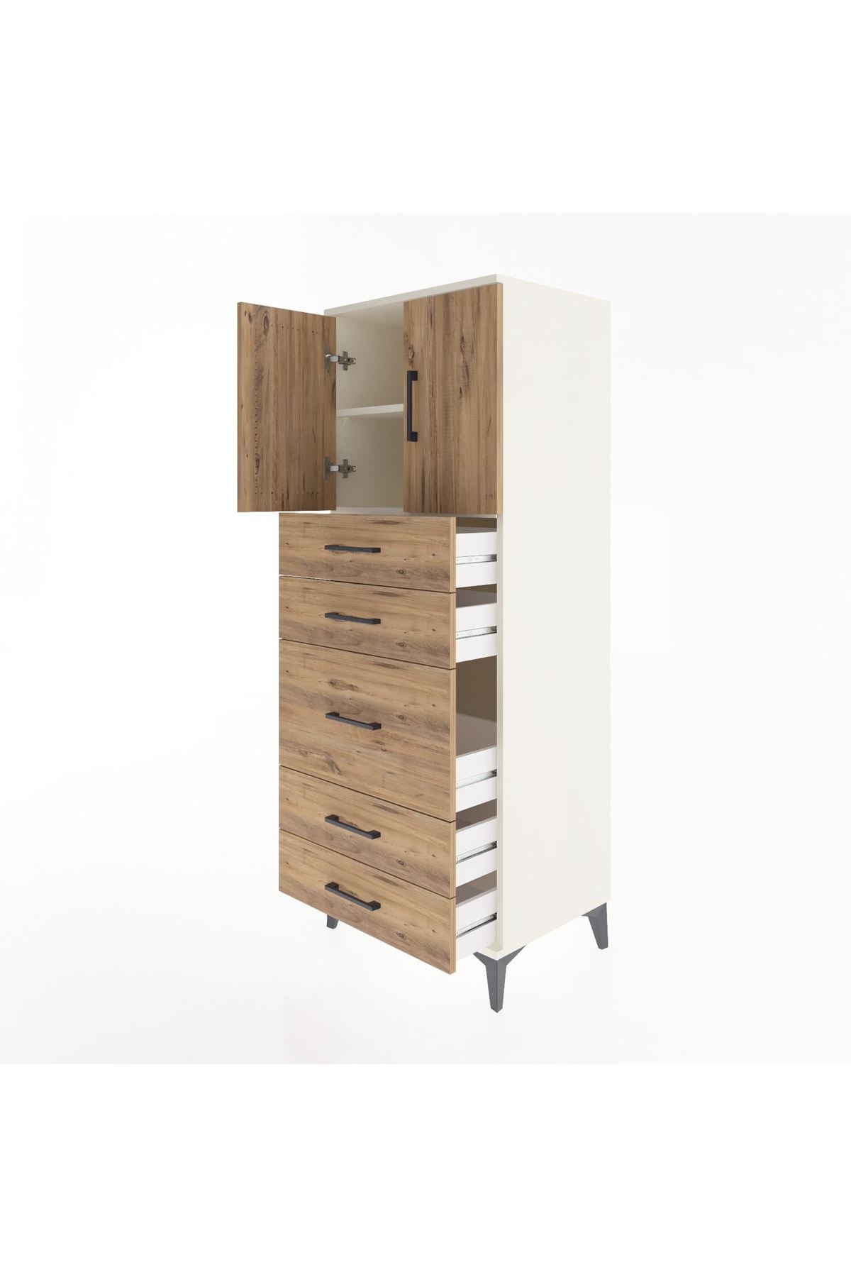 Hyperion Dolap 2 Raflı 5 Çekmeceli 2 Kapaklı 60x44x163 Aytaşı-Çam