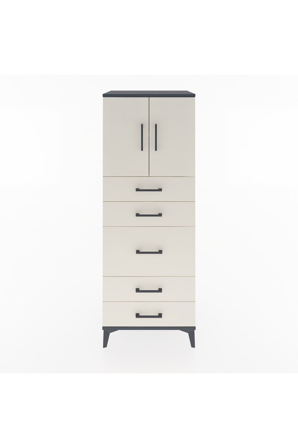 Hyperion Dolap 2 Raflı 5 Çekmeceli 2 Kapaklı 60x44x163 Antrasit-Aytaşı