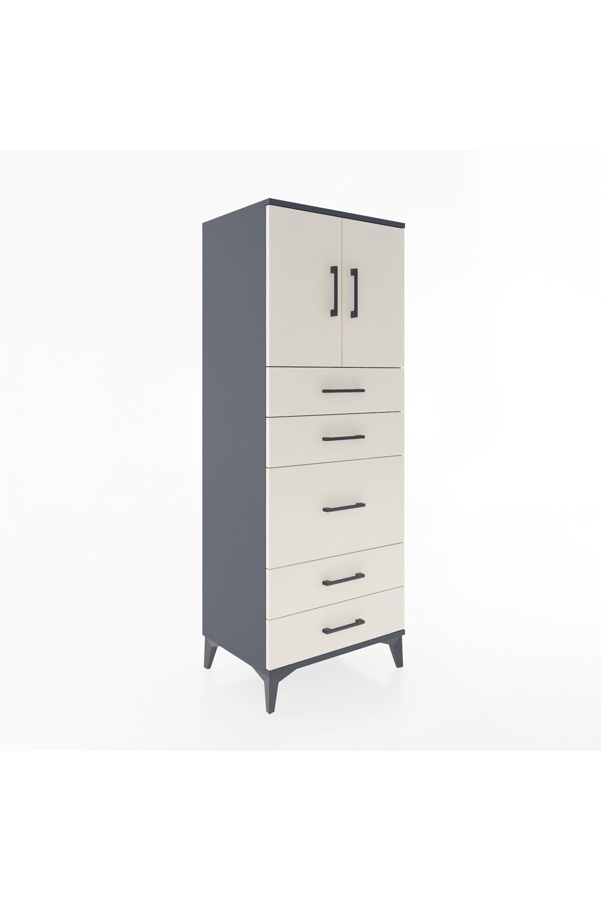 Hyperion Dolap 2 Raflı 5 Çekmeceli 2 Kapaklı 60x44x163 Antrasit-Aytaşı