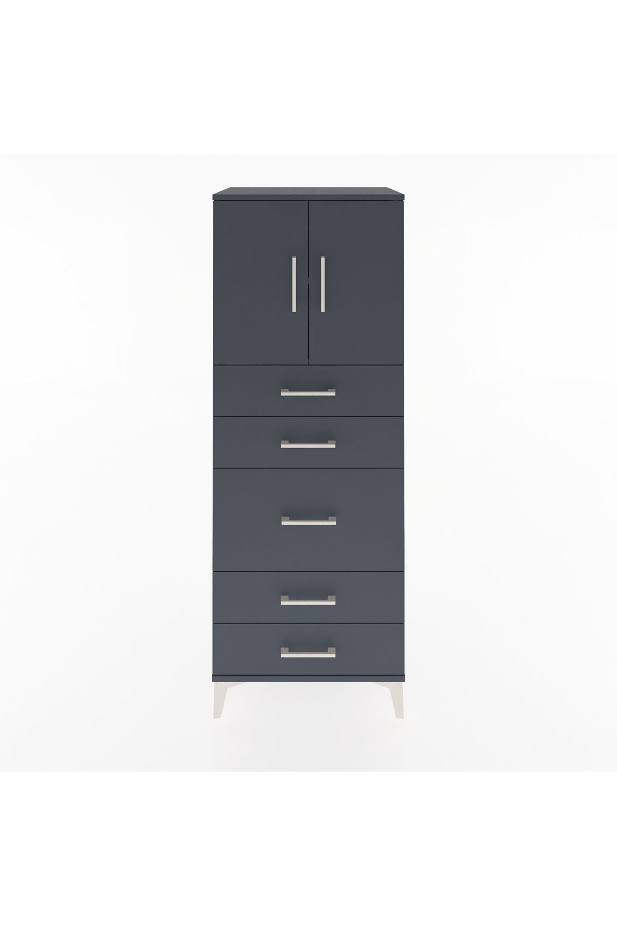 Hyperion Dolap 2 Raflı 5 Çekmeceli 2 Kapaklı 60x44x163 Antrasit-Antrasit