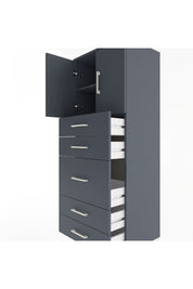Hyperion Dolap 2 Raflı 5 Çekmeceli 2 Kapaklı 60x44x163 Antrasit-Antrasit