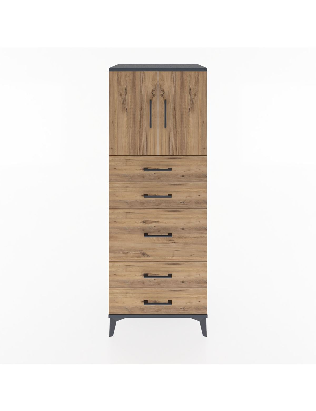 Hyperion Dolap 2 Raflı 5 Çekmeceli 2 Kapaklı 60x44x163 Antrasit-Çam