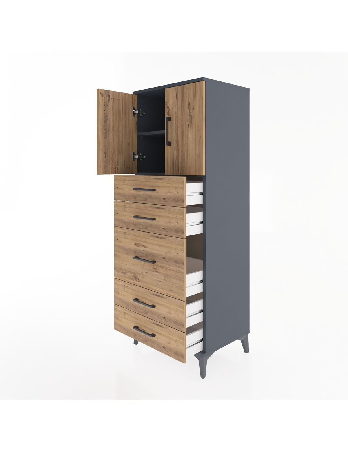 Hyperion Dolap 2 Raflı 5 Çekmeceli 2 Kapaklı 60x44x163 - S53M023V6B