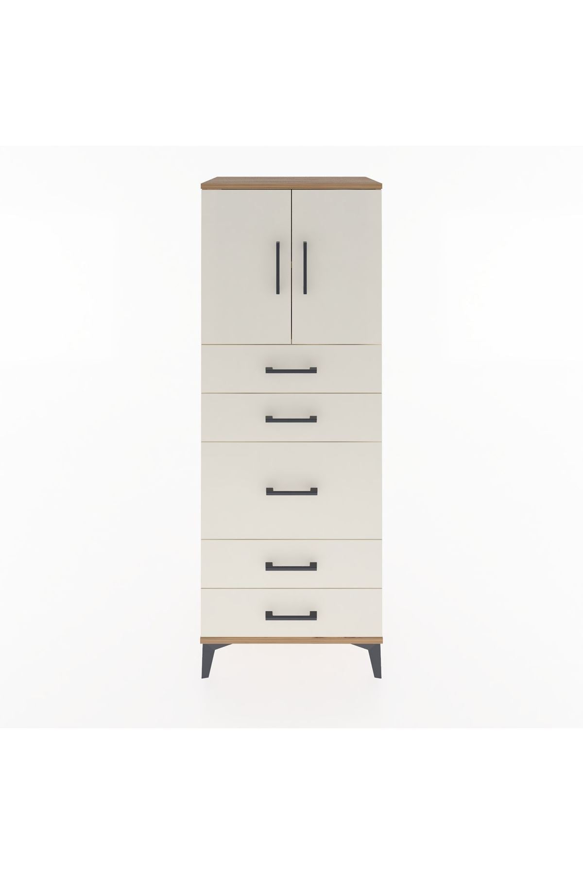 Hyperion Dolap 2 Raflı 5 Çekmeceli 2 Kapaklı 60x44x163 Çam-Aytaşı