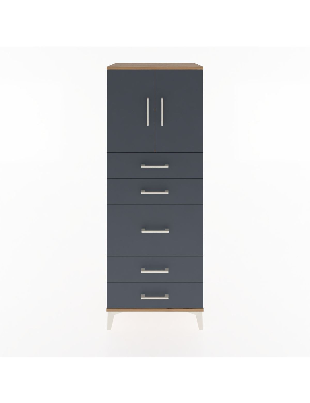 Hyperion Dolap 2 Raflı 5 Çekmeceli 2 Kapaklı 60x44x163 Çam-Antrasit