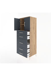 Hyperion Dolap 2 Raflı 5 Çekmeceli 2 Kapaklı 60x44x163 Çam-Antrasit