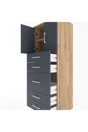 Hyperion Dolap 2 Raflı 5 Çekmeceli 2 Kapaklı 60x44x163 Çam-Antrasit