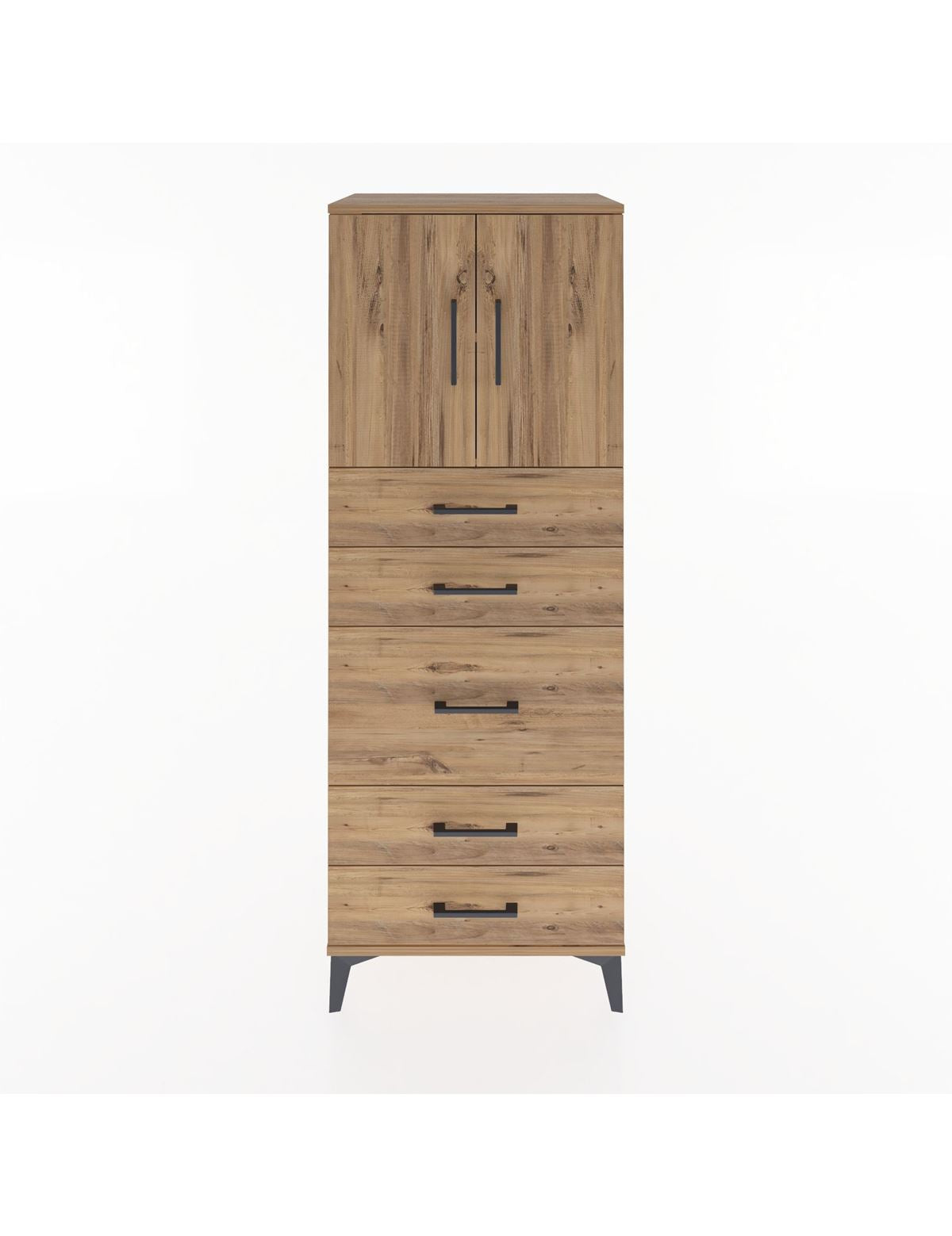 Hyperion Dolap 2 Raflı 5 Çekmeceli 2 Kapaklı 60x44x163 Çam-Çam