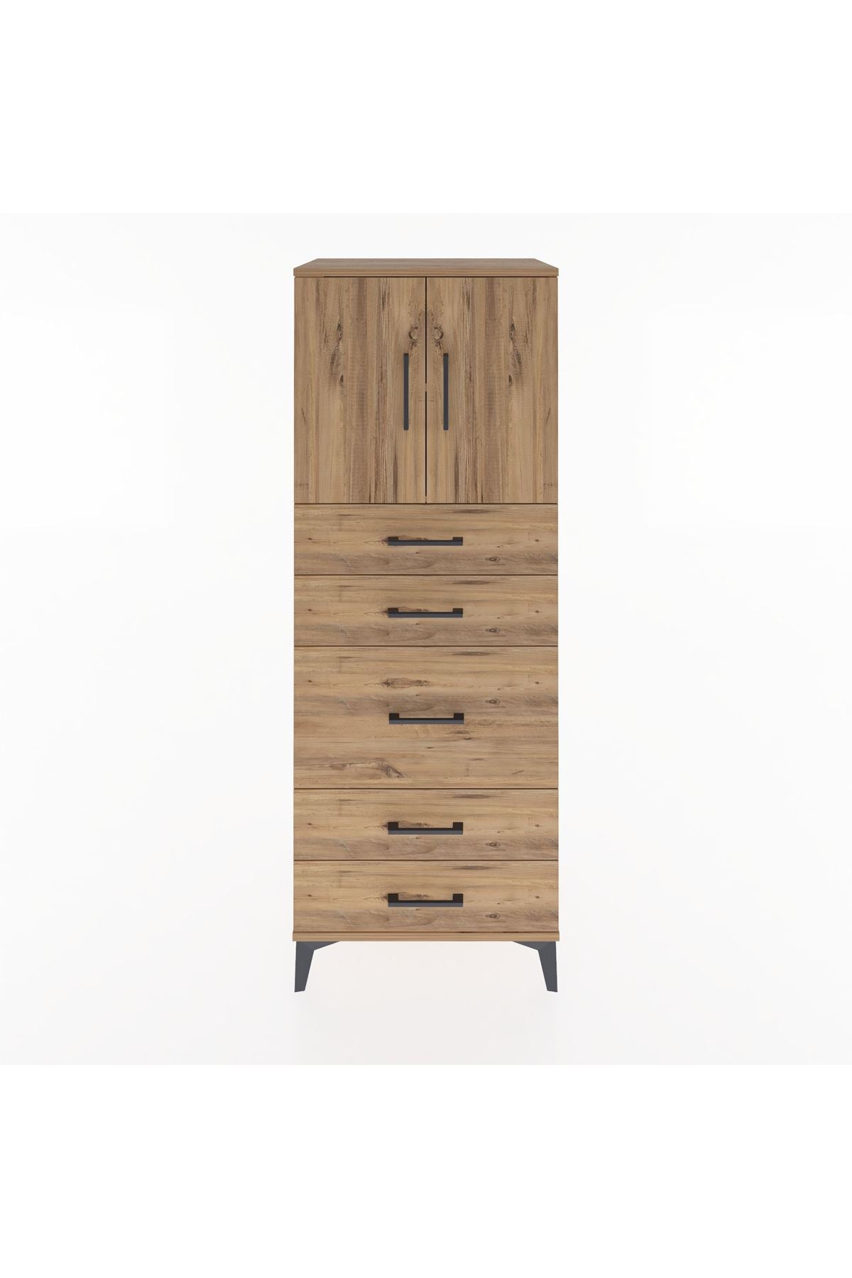 Hyperion Dolap 2 Raflı 5 Çekmeceli 2 Kapaklı 60x44x163 Çam-Çam