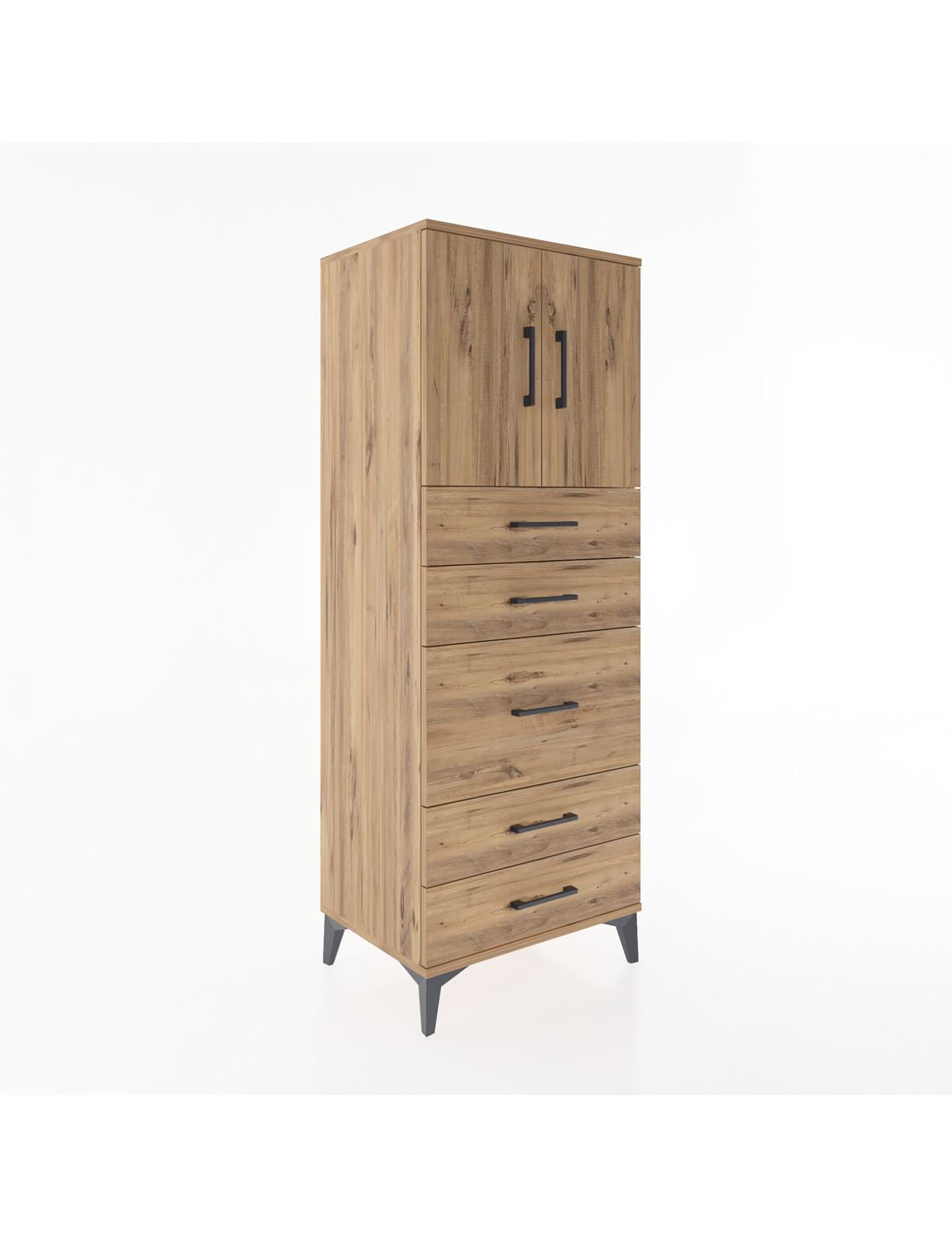 Hyperion Dolap 2 Raflı 5 Çekmeceli 2 Kapaklı 60x44x163 Çam-Çam