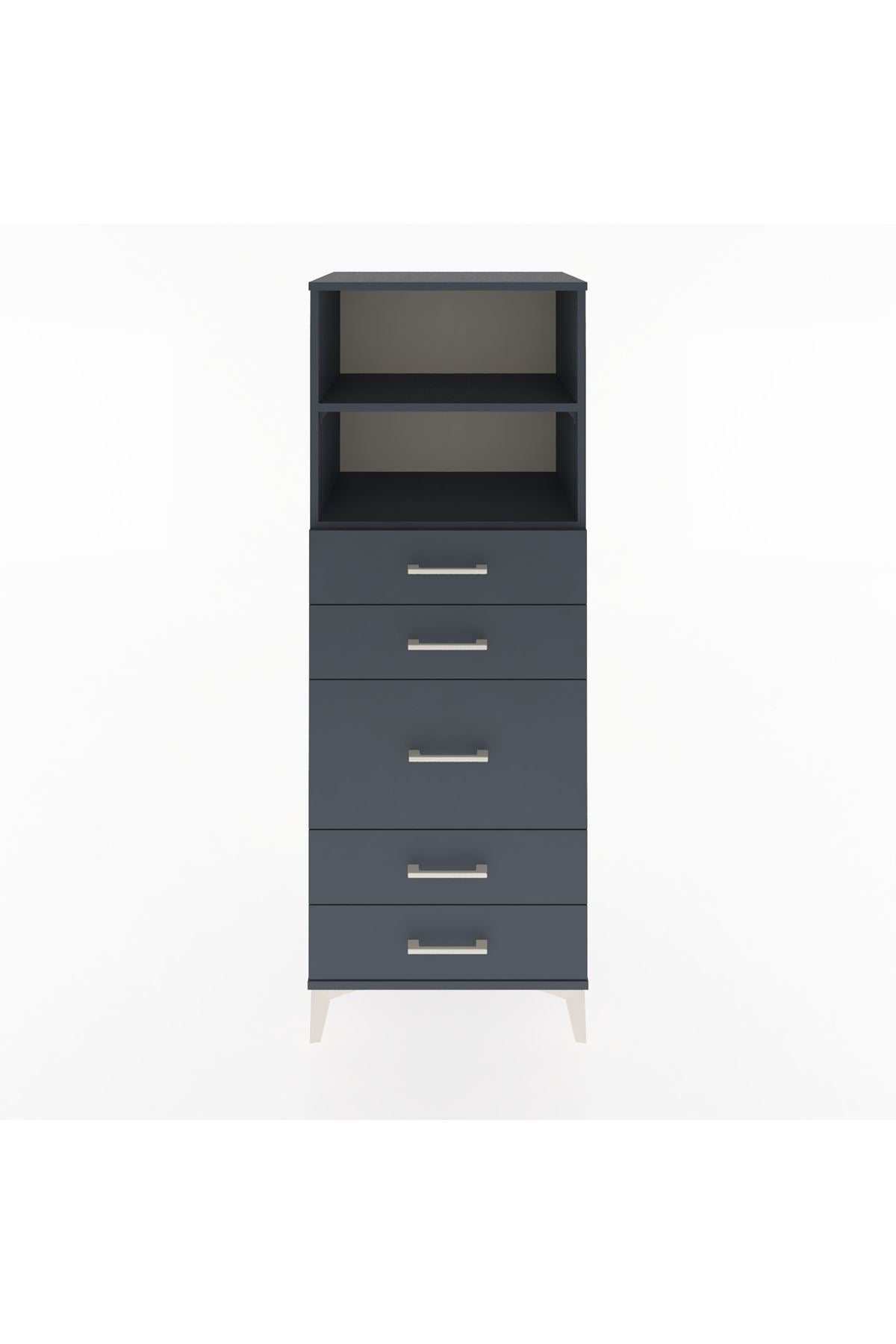 Hyperion Dolap 2 Raflı 5 Çekmeceli 60x44x163 Antrasit-Antrasit