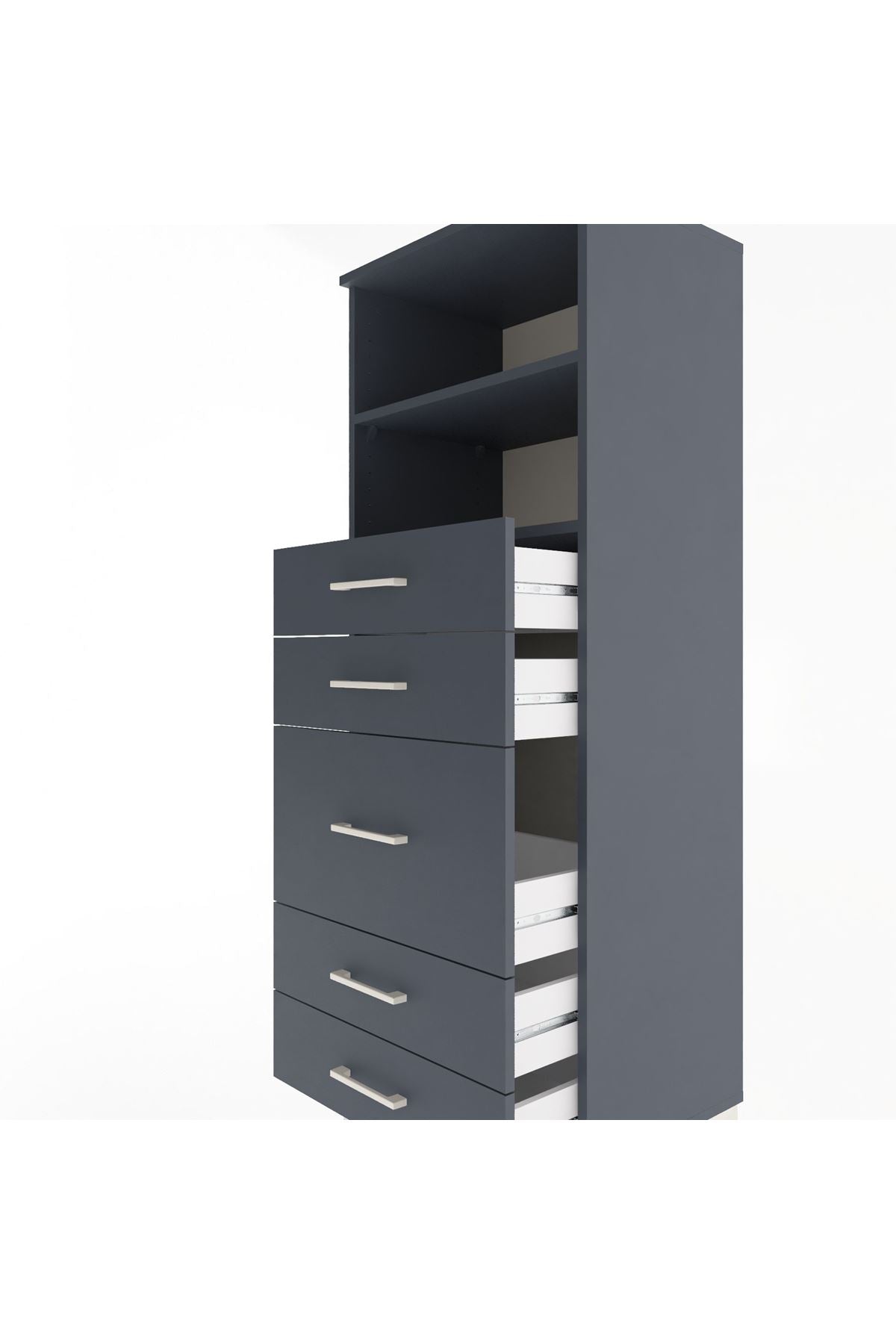 Hyperion Dolap 2 Raflı 5 Çekmeceli 60x44x163 Antrasit-Antrasit