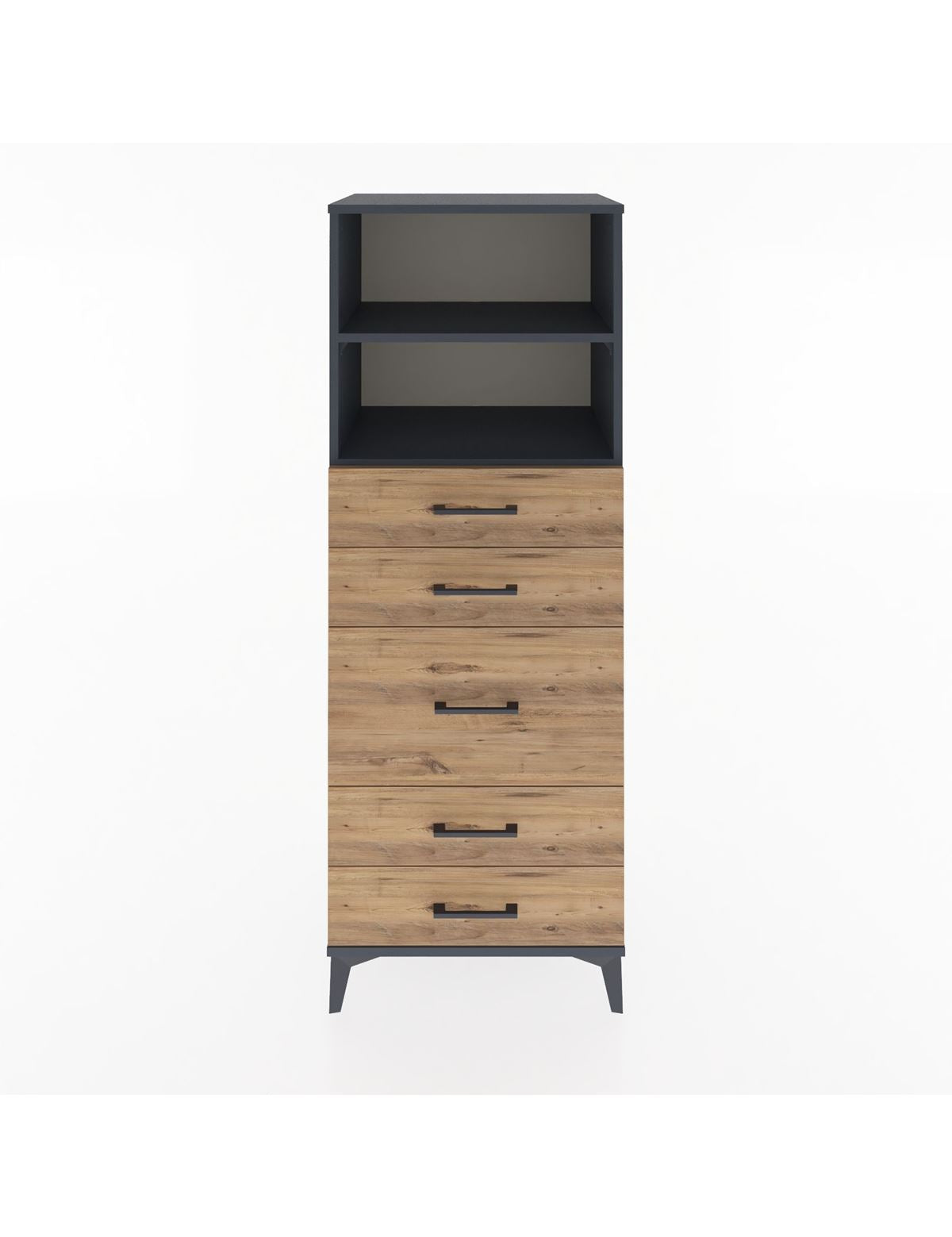 Hyperion Dolap 2 Raflı 5 Çekmeceli 60x44x163 Antrasit-Çam