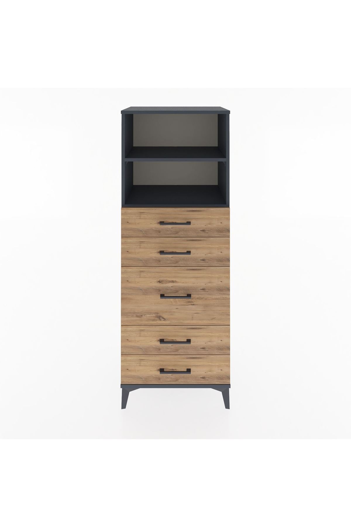 Hyperion Dolap 2 Raflı 5 Çekmeceli 60x44x163 Antrasit-Çam