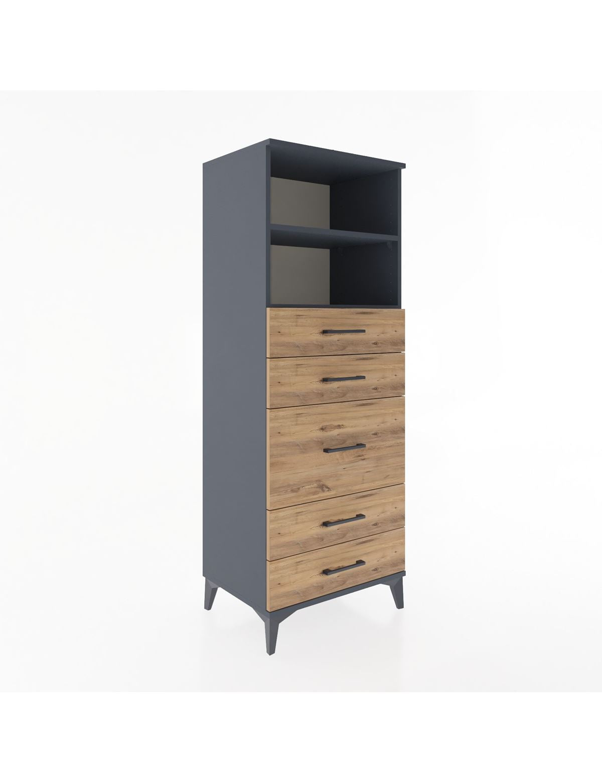 Hyperion Dolap 2 Raflı 5 Çekmeceli 60x44x163 Antrasit-Çam