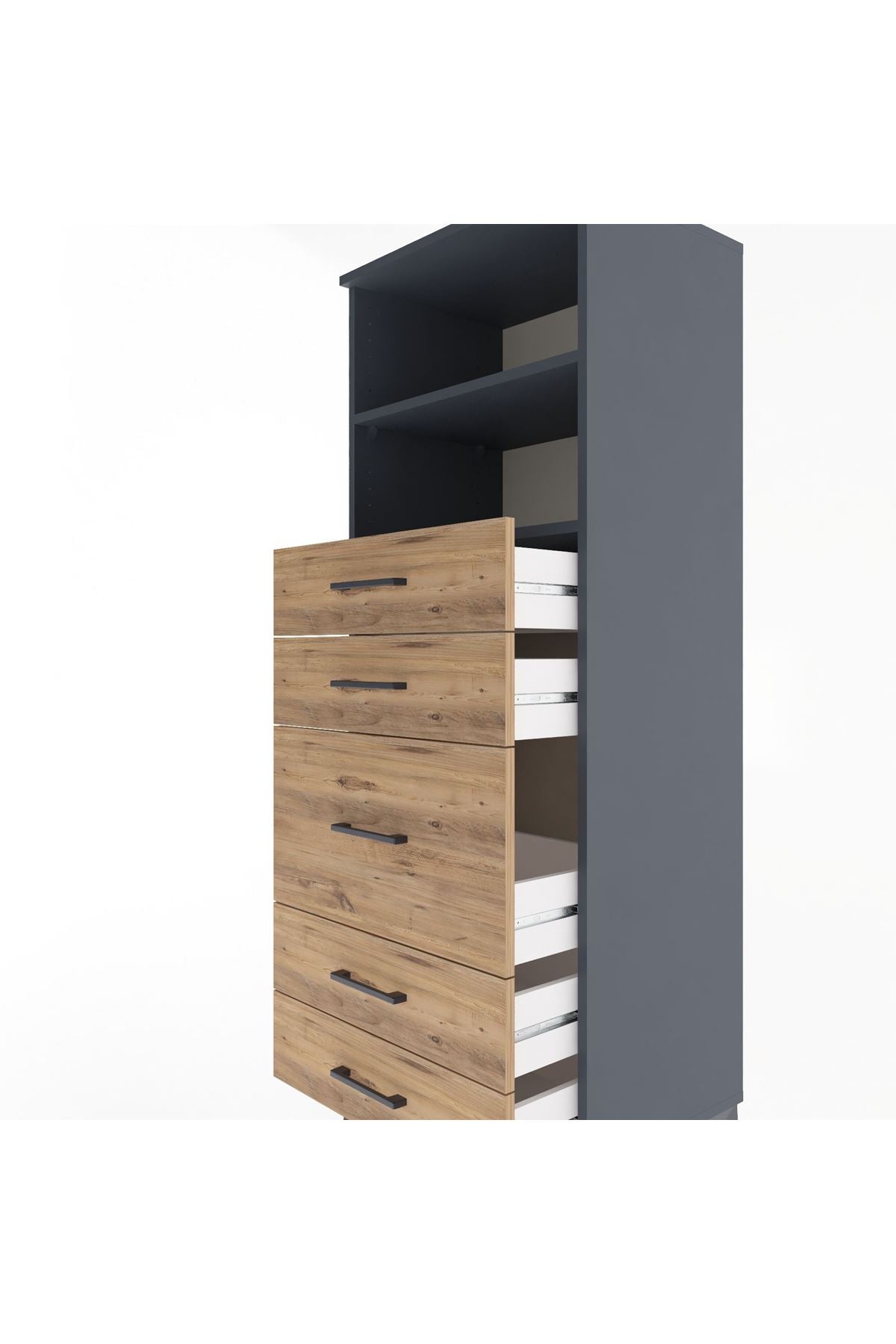 Hyperion Dolap 2 Raflı 5 Çekmeceli 60x44x163 Antrasit-Çam