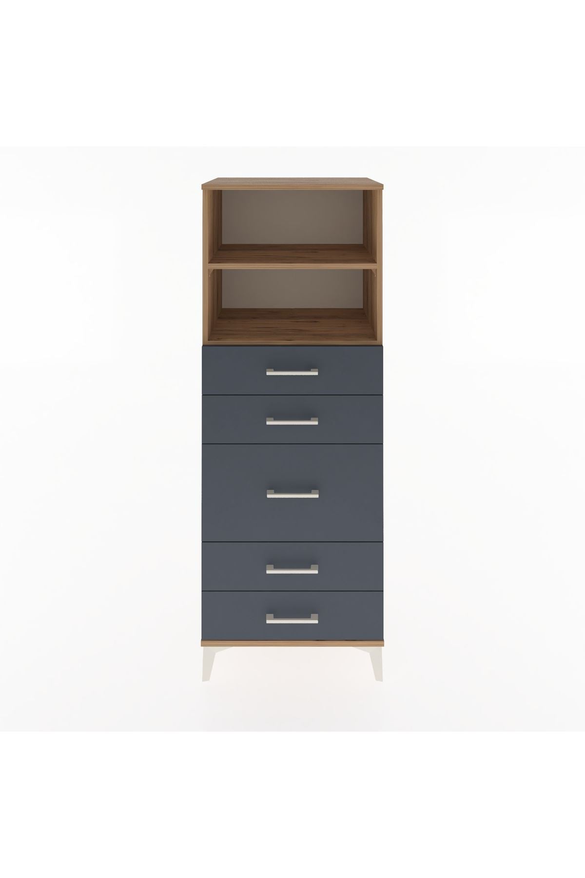 Hyperion Dolap 2 Raflı 5 Çekmeceli 60x44x163 Çam-Antrasit