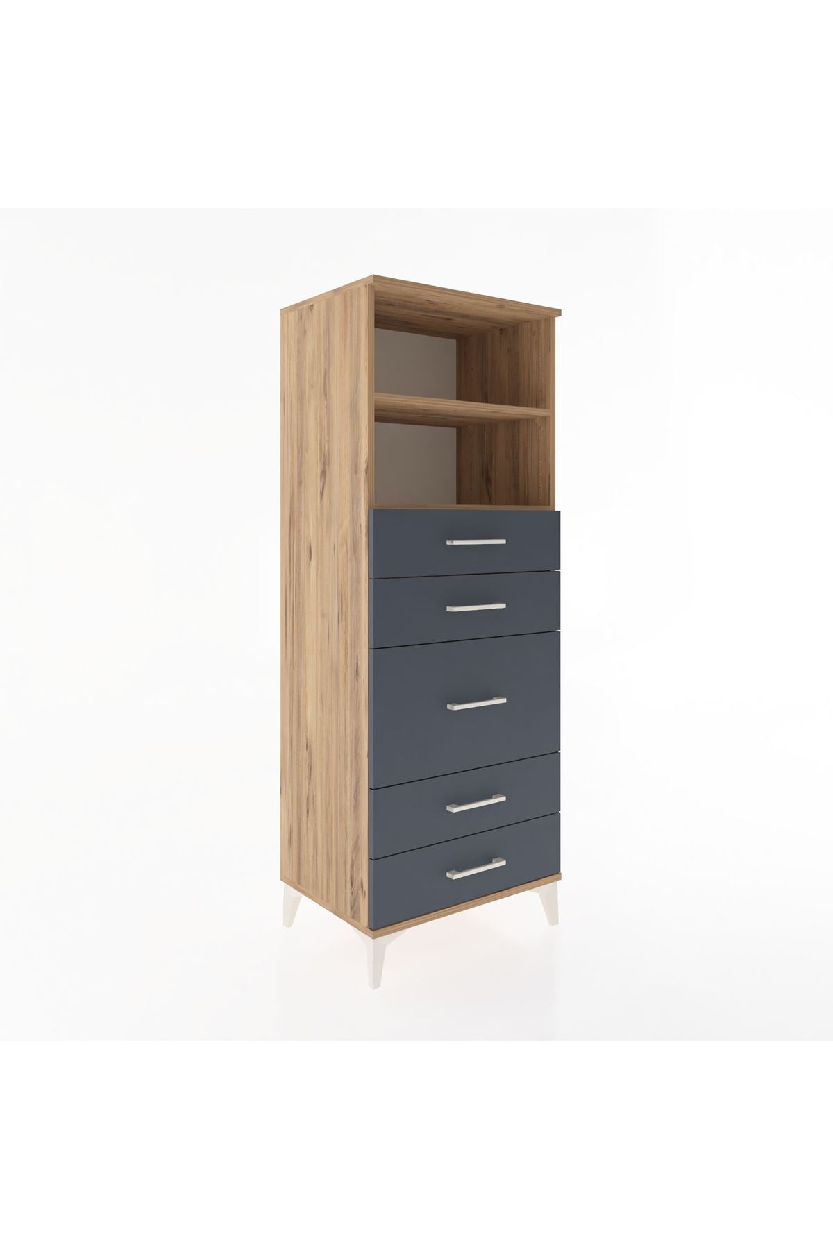 Hyperion Dolap 2 Raflı 5 Çekmeceli 60x44x163 Çam-Antrasit