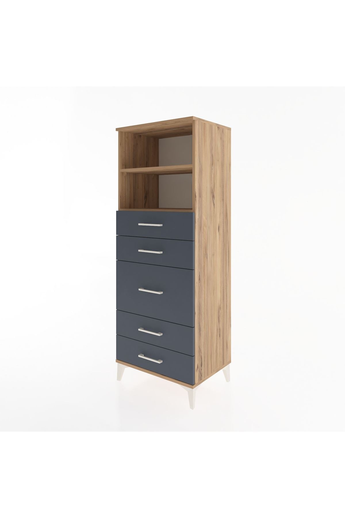 Hyperion Dolap 2 Raflı 5 Çekmeceli 60x44x163 Çam-Antrasit