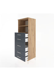 Hyperion Dolap 2 Raflı 5 Çekmeceli 60x44x163 Çam-Antrasit