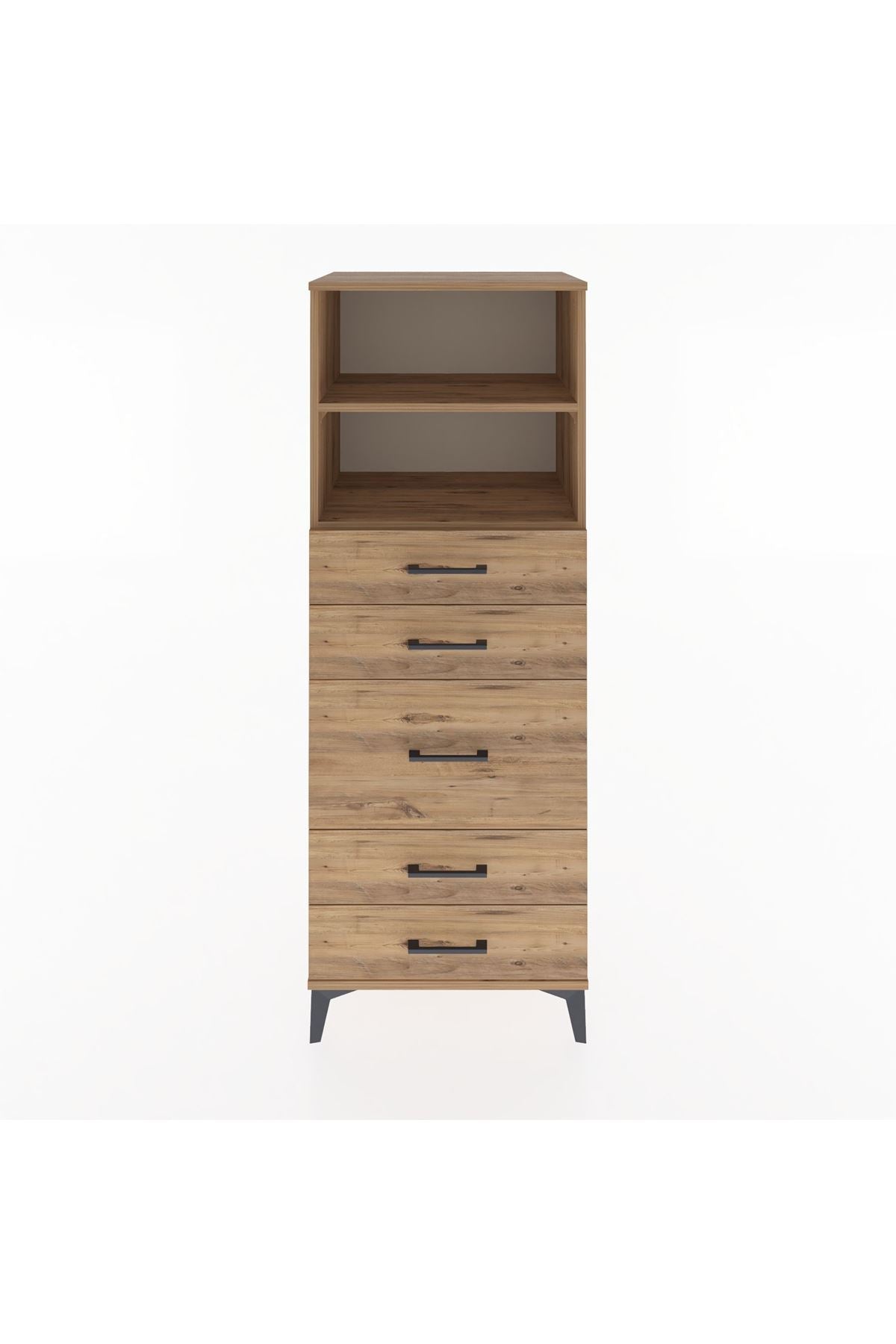 Hyperion Dolap 2 Raflı 5 Çekmeceli 60x44x163 Çam-Çam