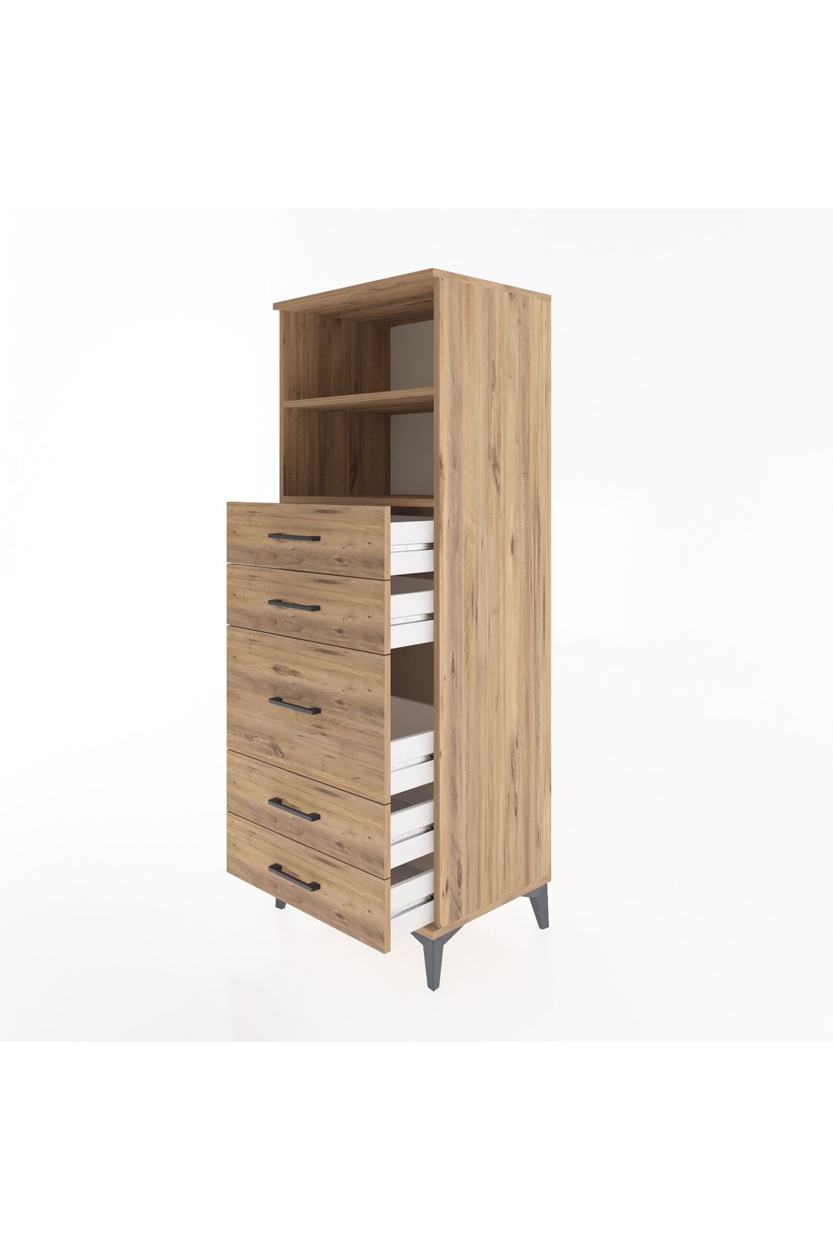 Hyperion Dolap 2 Raflı 5 Çekmeceli 60x44x163 Çam-Çam