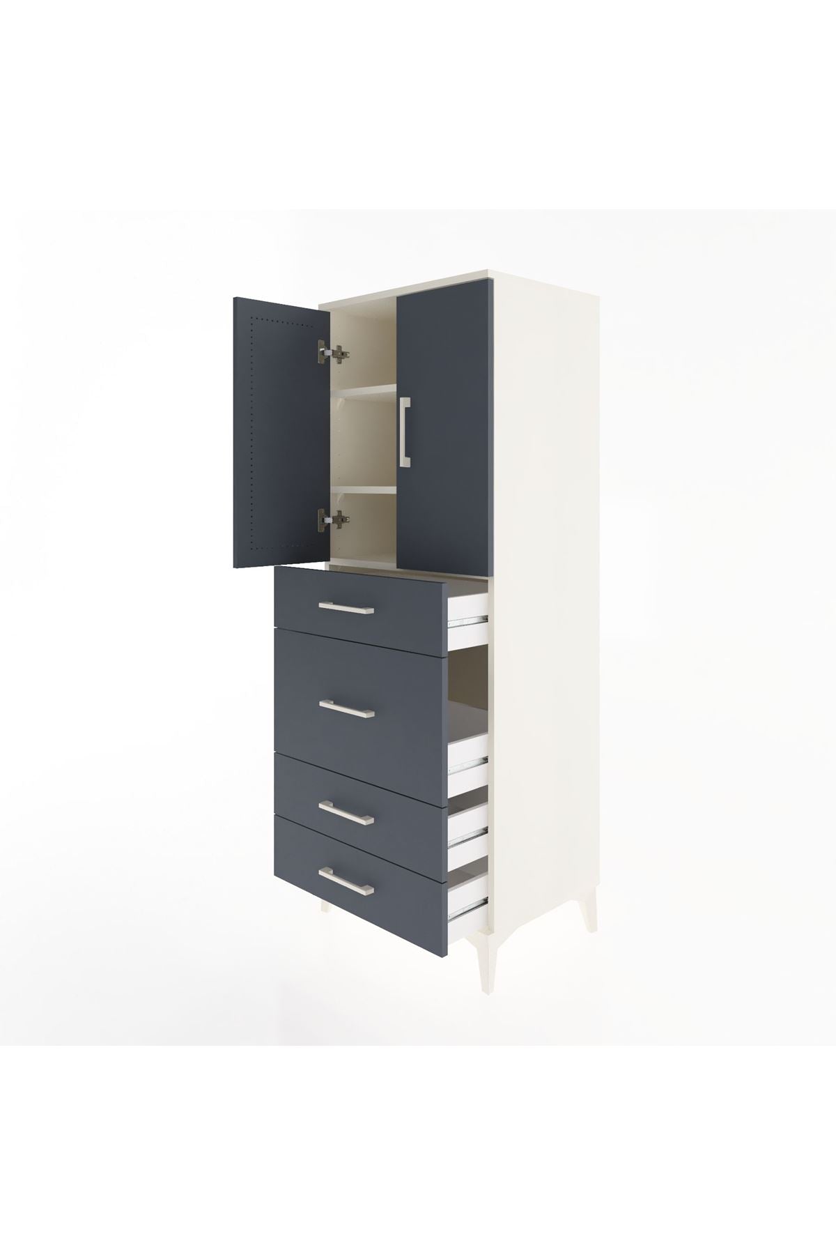 Hyperion Dolap 3 Raflı 4 Çekmeceli 2 Kapaklı 60x44x163 Aytaşı-Antrasit